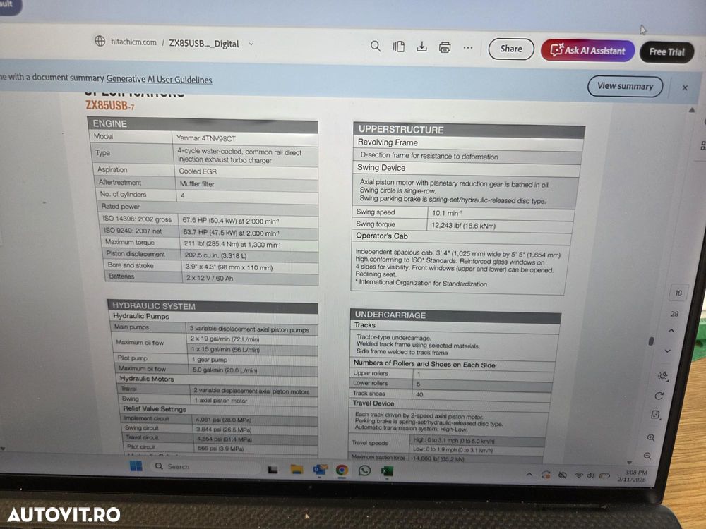 Hitachi ZX85, 8.5t,, 2021, 2.429h, lama,  CUPLA RAPIDA HIDRAULICA+ 3 CUPE NOI, instalatie picon, a doua inst. hidraulica, SENILE CAUCIUC NOI, protectie cabina, posibilitate leasing 4 ani-PROMOTIE 59.900 EUR+TVA - 29