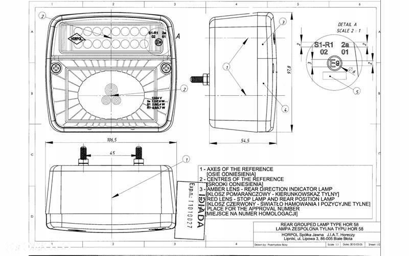 LAMPA TYLNA LED DO TRAKTORA DIODOWA 12/24V PRZEWÓD 1M - 2