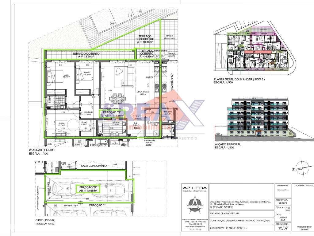 FRAÇÃO N - 2º andar - T3 c/ terraços - garagem fechada - Grande imagem: 2/17