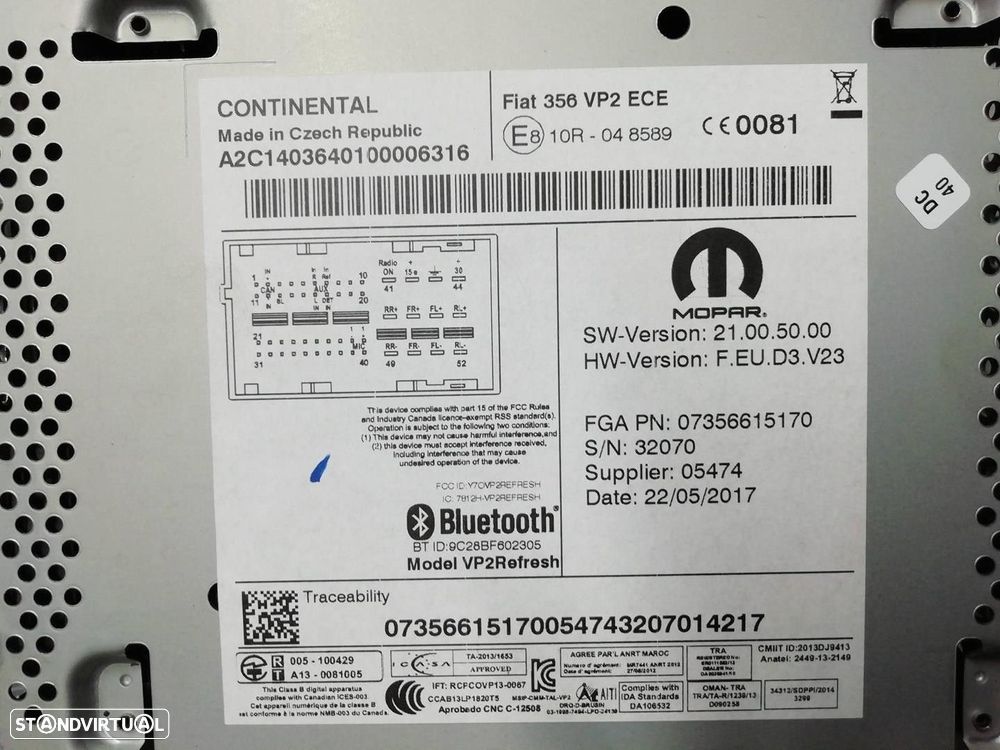 SISTEMA AUDIO / RADIO CD FIAT TIPO FASTBACK 2017 -07356615170 - 3