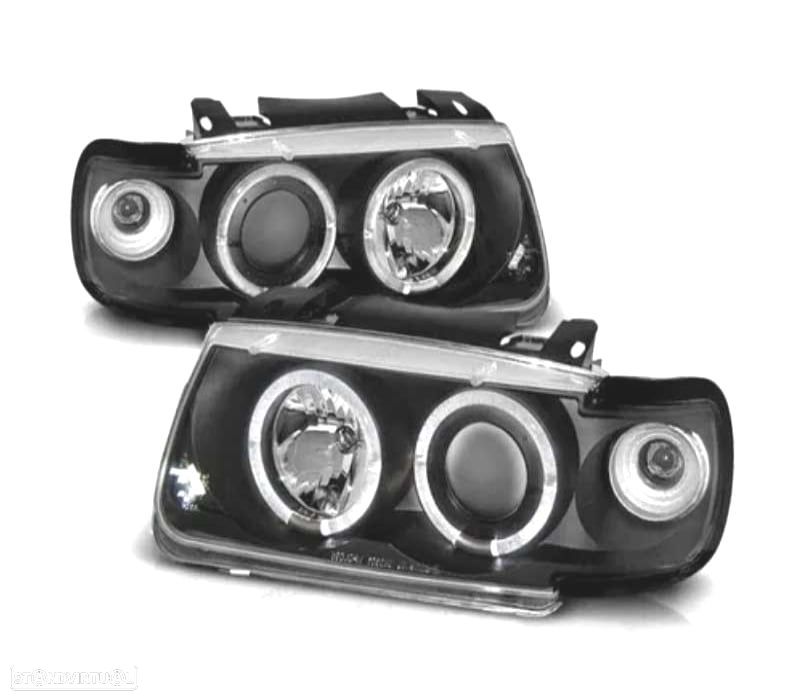 FARÓIS VOLKSWAGEN VW POLO 6N 94-99 ANGEL EYES FUNDO PRETO MAN. - 1