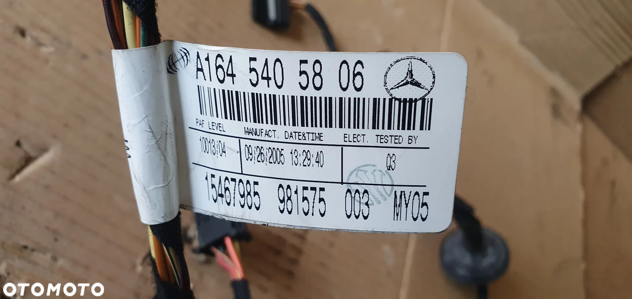 Wiązka instalacja drzwi prawy przód Mercedes ML W164 A1645405806 - 9