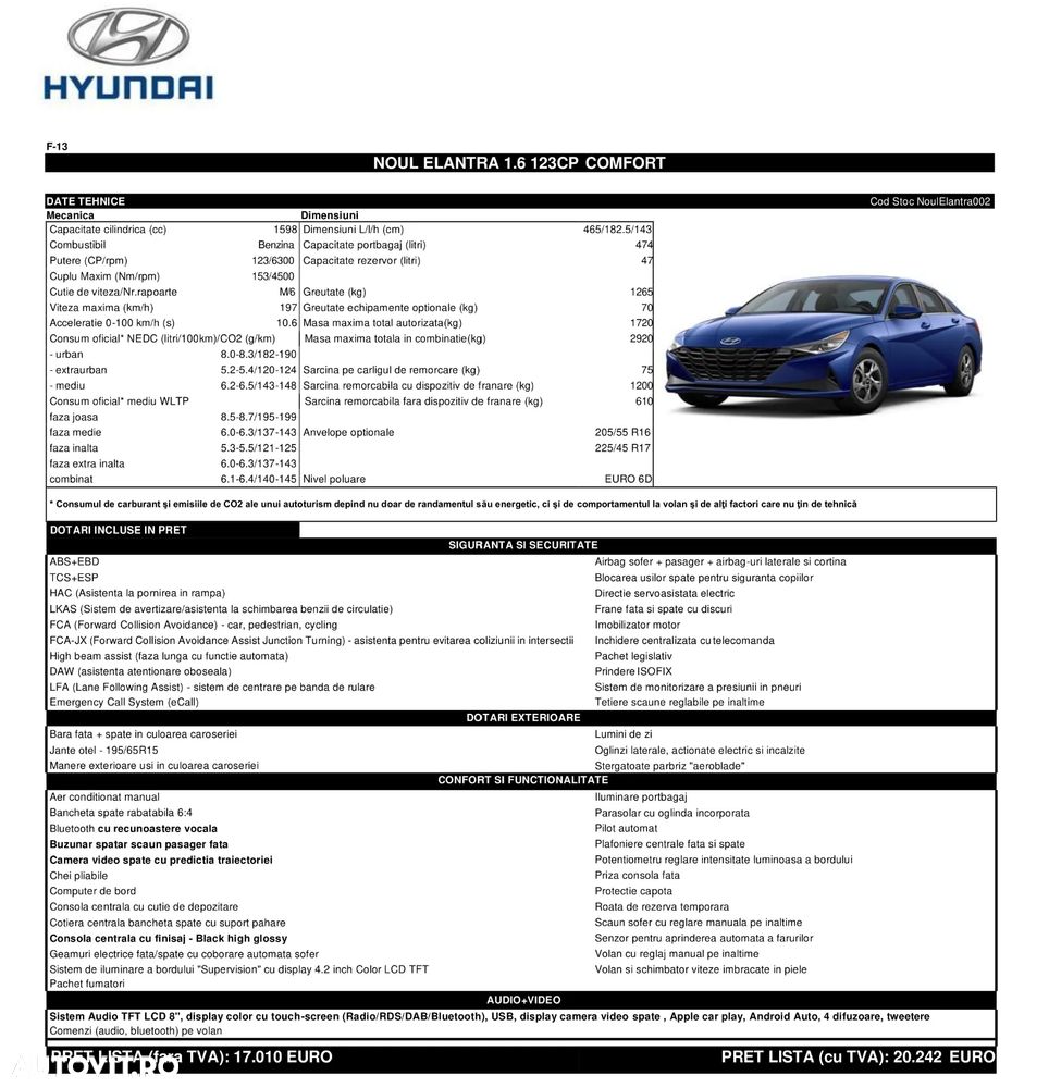 Hyundai Elantra 1.6 l 123 CP 6MT Comfort - 20