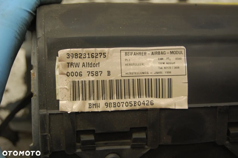 PODUSZKA POWIETRZNA PASAŻERA 3982316275 BMW 5 E39 - 3