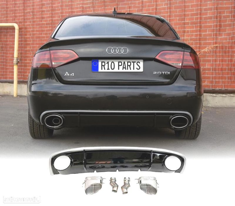DIFUSOR TRASEIRO AUDI A4 B8 11-15 DUPLA SAIDA LOOK RS4 - 1