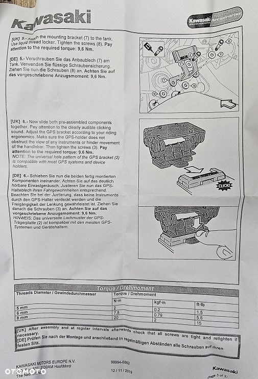 Oryginalny Uchwyt GPS Kawasaki Z1000SX (2017+)  999940862 - 11