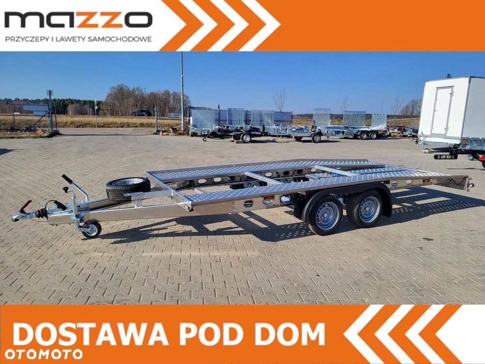 MAZZO Laweta 450x205cm DMC 2700kg raz łamana, MASA WŁASNA TYLKO 420kg, aluminiowa z najazdami i kołem zapasowym