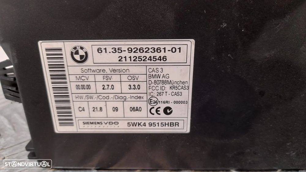 CENTRALINA CONTROL INGNIÇÃO BMW SERIE 1 E81 61359262361 9262361 5WK49515HBR SERIE 1 E82 COUPE E87 E88 CABRIO X1 E84 SERIE 3 E90 E91 E92 COUPE E93 CABRIO X3 F25 Z4 E89 - 3