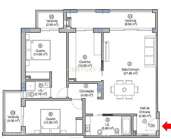 Apartamento T2  com Churrasqueira, Terraço e 2 de Parqueamentos - Grande imagem: 2/32