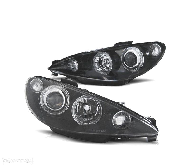FARÓIS PEUGEOT 206 98-09 OLHOS DE ANJO FUNDO NEGRO - 1