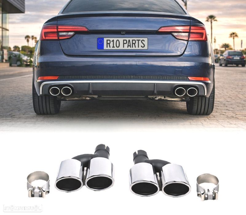 PONTEIRAS DE ESCAPE AUDI A4 16-19 LOOK S4 CROMADO - 1