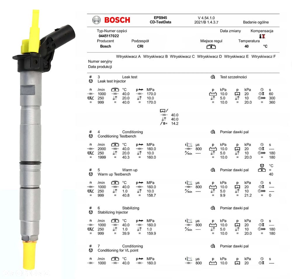 Wtryskiwacz 0445117022 GWARANCJA VW 3.0 Bosch - 2