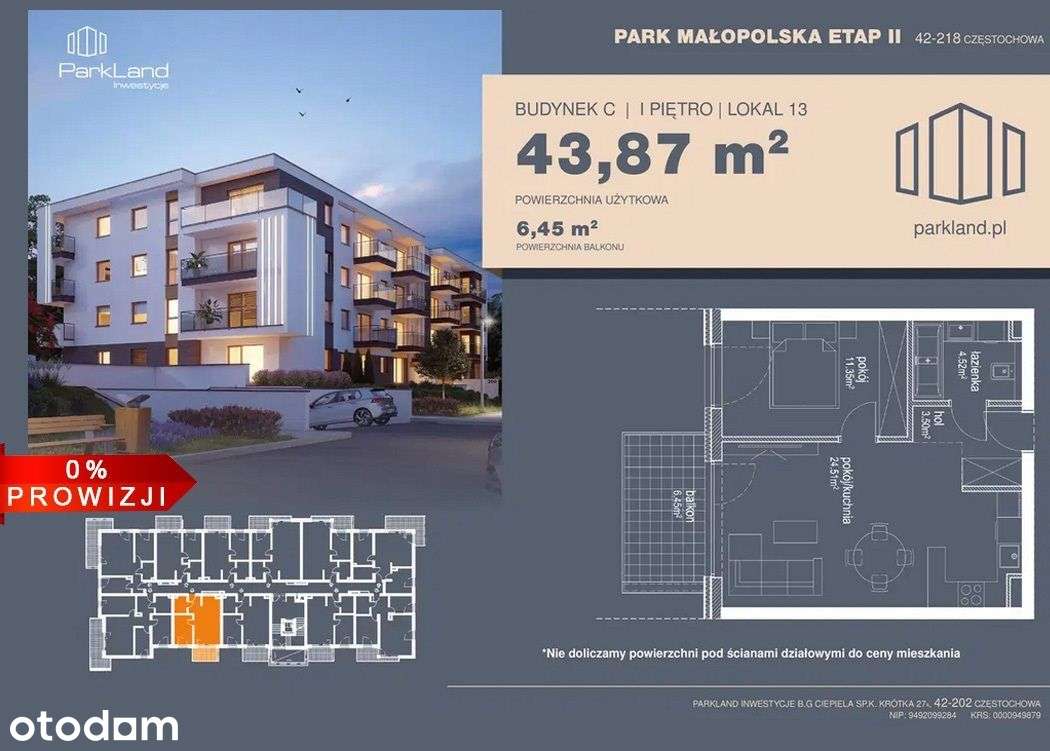 Mieszkanie, 43,88 m², Częstochowa