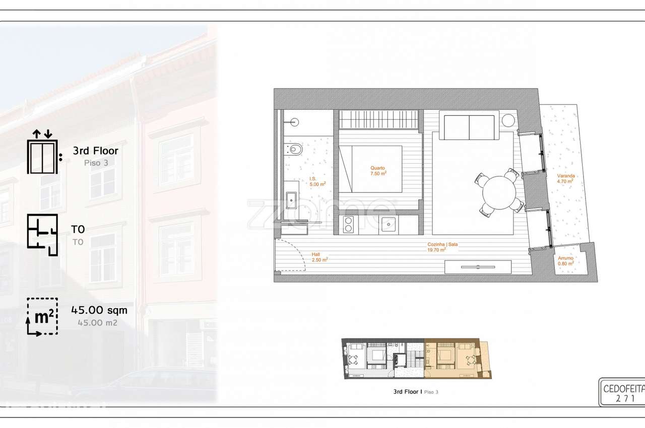Apartamento T0+1 novo com varanda Cedofeita Porto (Fração F) - Grande imagem: 2/12