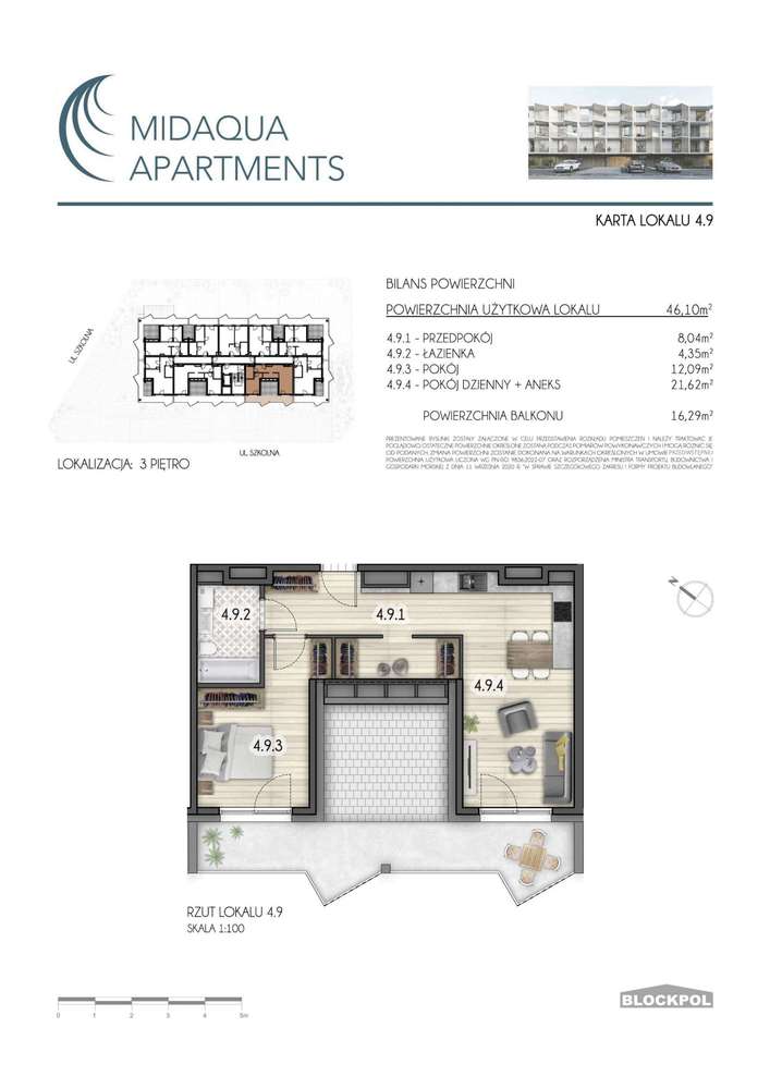 2-pokojowe mieszkanie 46m2 + balkon - Pełny obrazek: 2/10
