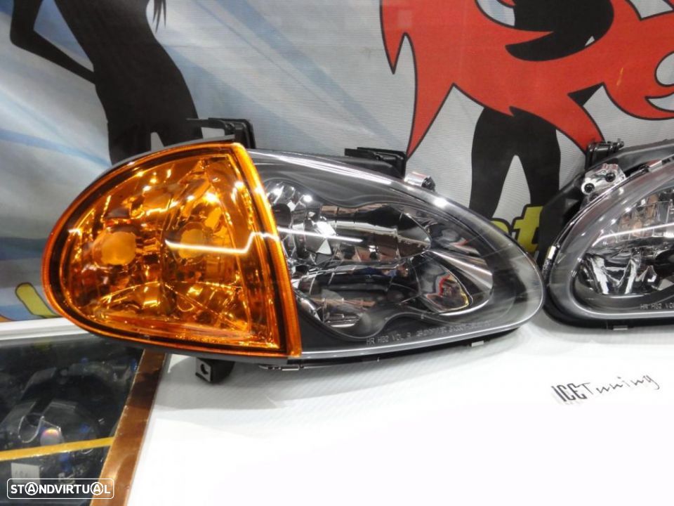 Faróis frontais com lâmpadas HOD 5000k para Honda crx del sol 92-97 JDM Fundo preto + piscas laranja EURO look - 2