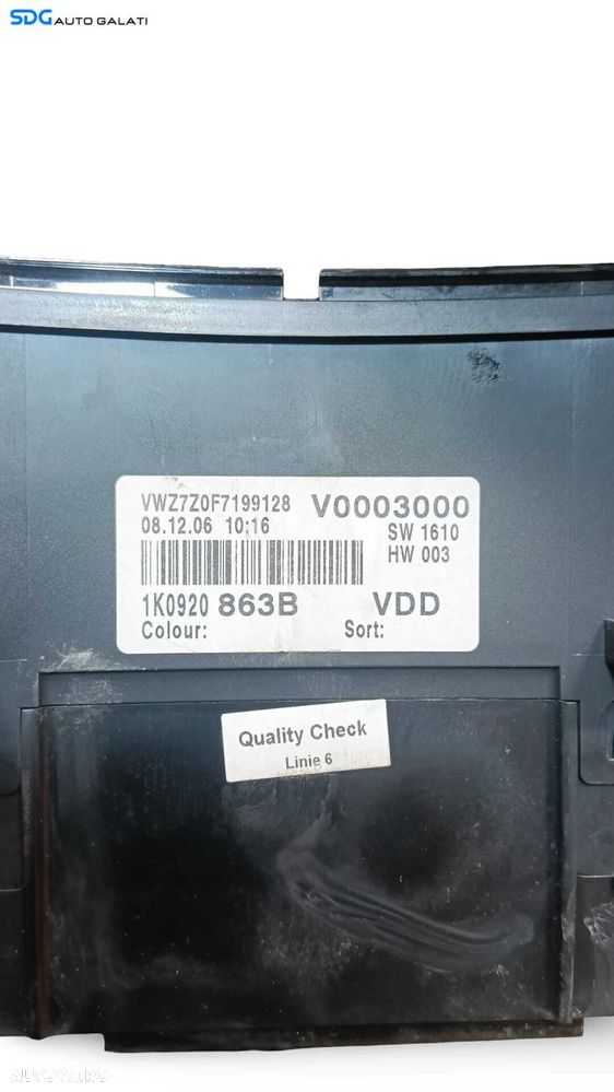 Ceas Ceasuri Cluster Instrumente Bord Volkswagen Golf 5 1.9 TDI BXE 2004 - 2008 Cod 1K0920863B [MX0180] - 2