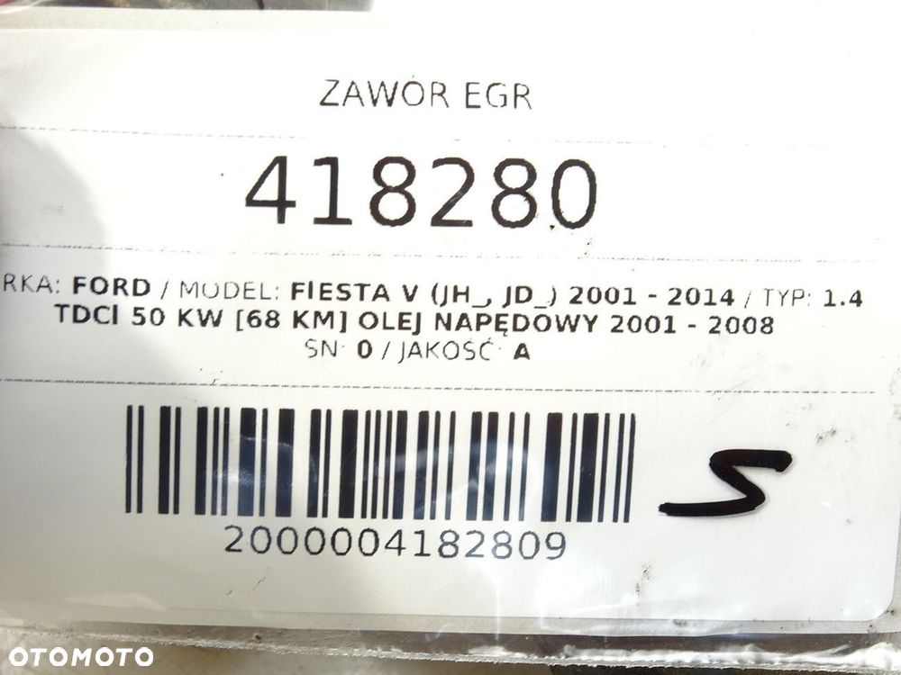 ZAWÓR EGR - 45.00 PLN - FORD FIESTA V (JH_, JD_) 2001 - 2014 1.4 TDCi 50 kW [68 KM] olej napędowy - 4