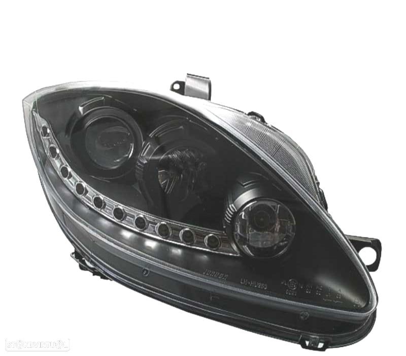 FARÓIS FRONTAIS PARA SEAT LEON 1P ALTEA TOLEDO 5P 04-09 LUZ DIURNA LED FUNDO PRETO - 3