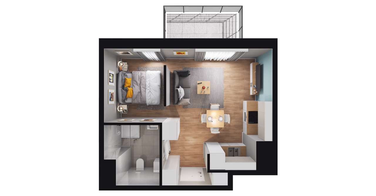 1-pokojowe mieszkanie 31m2 + balkon - Pełny obrazek: 3/12