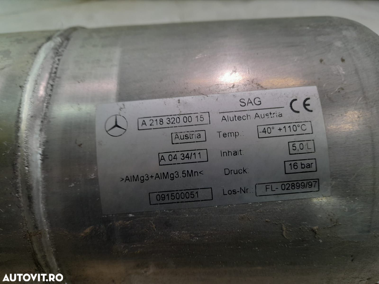 Butelie aer A2183200015 Mercedes-Benz CLS-Class C218/X218 [2011 - 201 - 4