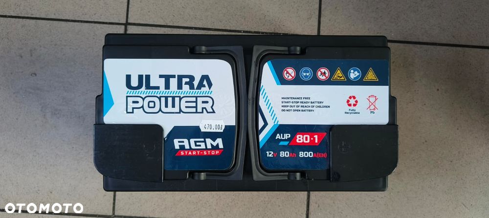 AKUMULATOR ULTRA POWER 12V 80Ah 800A AGM START STOP AUP-80-1 NOWY - 1