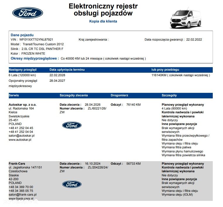 Ford Transit Custom L2 Krajowy 100% Bezwypadkowy I Właściciel Serwisowany w ASO Na Gwarancji - 24