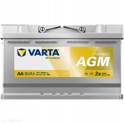 Akumulator Varta AGM 580901080 80Ah 800A P+ 12V - 2