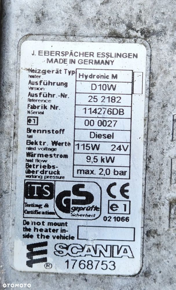 Webasto SCANIA wodne ogrzewanie HYDRONIC 1722532 1722536 1768753 - 5