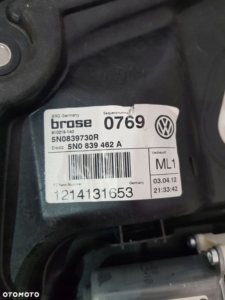 MECHANIZM PODNOŚNIK SZYBY PRAWY TYŁ 5N0839462A VW TIGUAN 5N 12R EUR - 5