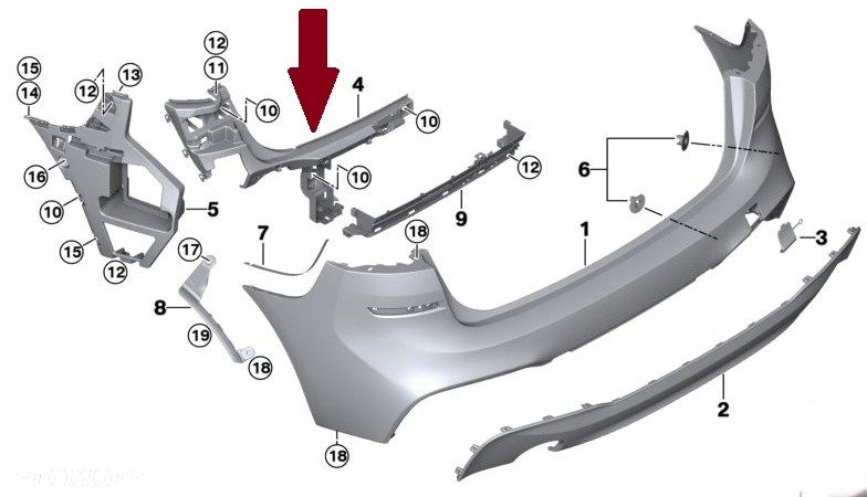 MOCOWANIE UCHWYT ZDERZAKA TYŁ ŚLIZG BMW 2 F45 M PAKIET LEWY 51127376925 - 2