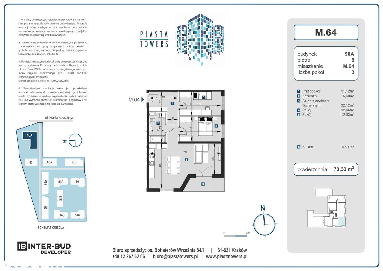 3-pokojowe mieszkanie 73m2 + balkon