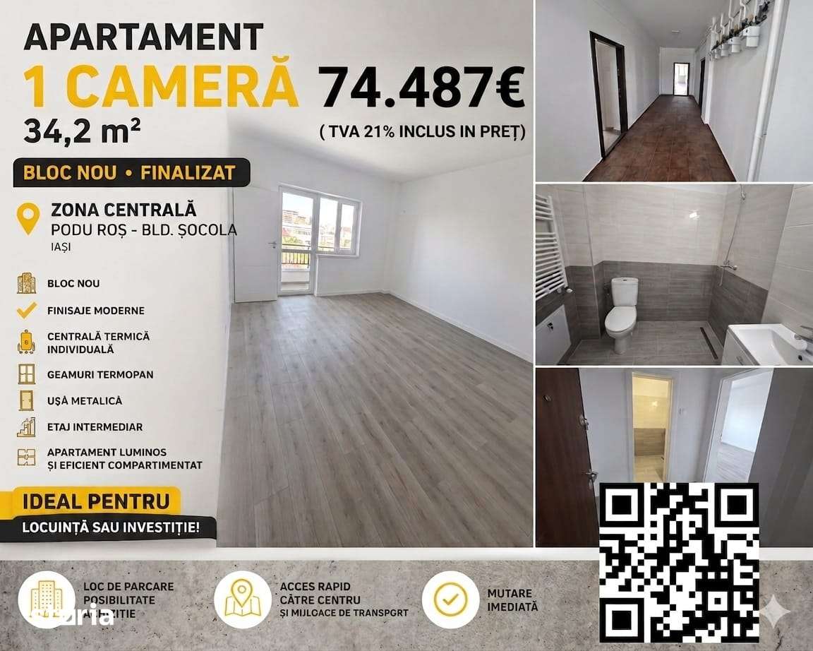Apartament 1 camera FINALIZAT SI INTABULAT, 34.2m² Podu Ros Bld.Socola — fotografia 1