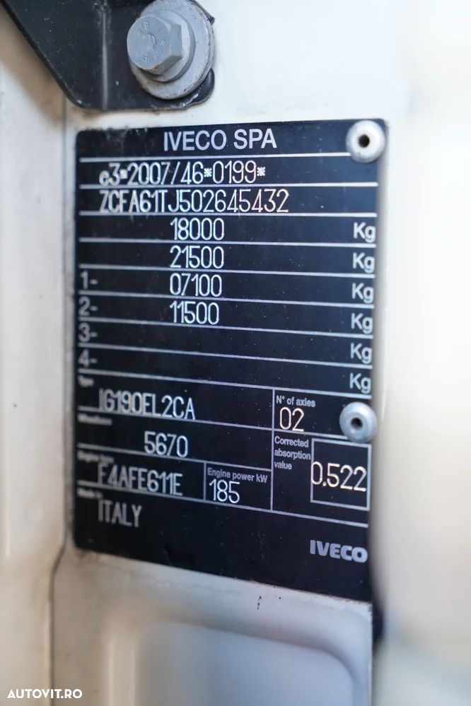 Iveco EUROCARGO 180E25 / PLATFORMĂ CU OBOARE RABATABILE - 7,3 M / MACARAUA HYVA HB 150 / CAPACITATE MAX. DE RIDICARE: 5.200 KG / ROTATOR / TELECOMANDĂ / CUTIE DE VITEZE AUTOMATĂ / EURO 6 - 38