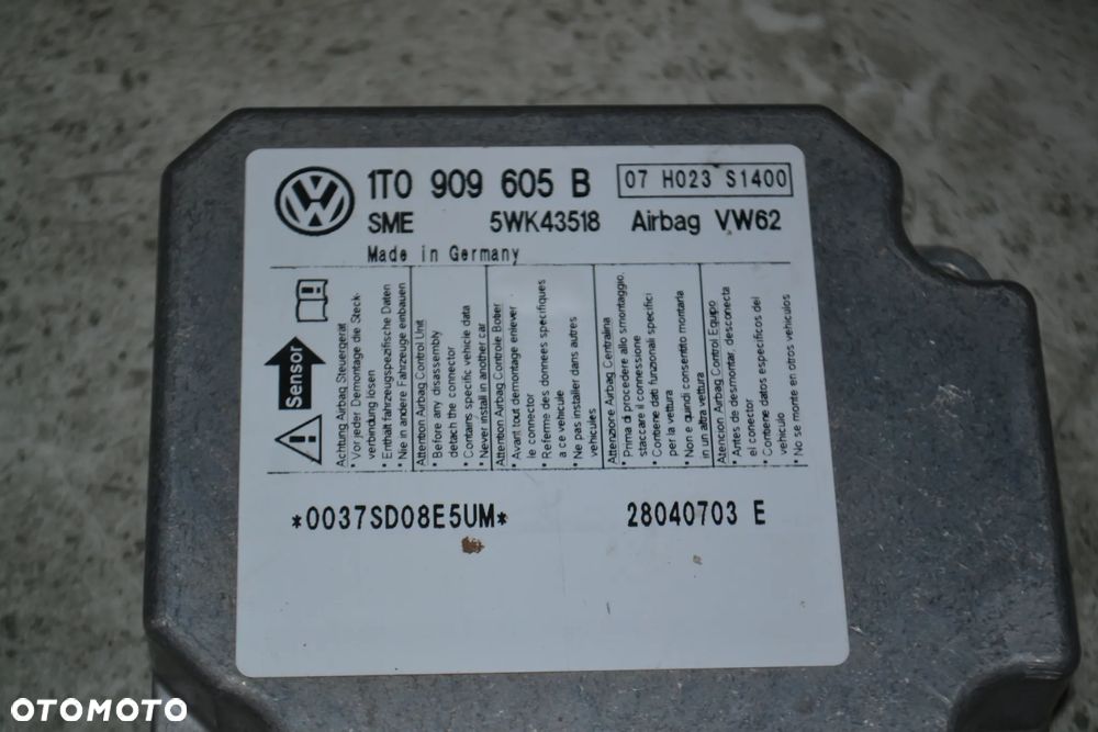 VW TOURAN STEROWNIK PODUSZEK POWIETRZNYCH SENSOR AIRBAG 1T0909605B - 2