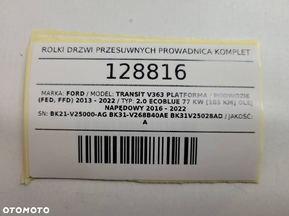 ROLKI DRZWI PRZESUWNYCH PROWADNICA KOMPLET FORD TRANSIT MK8 - 20