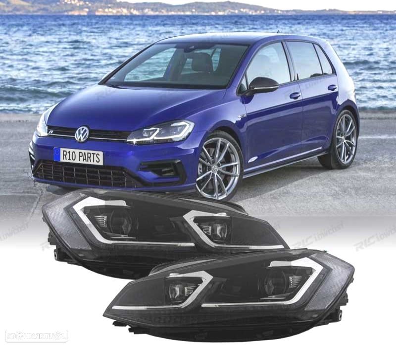 CONJUNTO FARÓIS FULL LED DINÂMICOS VOLKSWAGEN VW GOLF 7.5 17-19 LOOK R LINE - 1