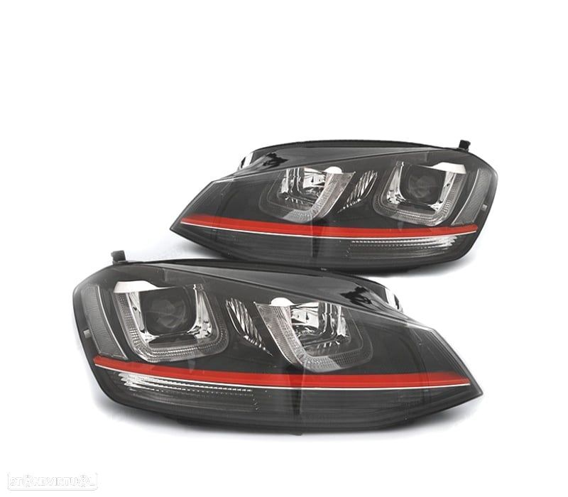 FAROIS VOLKSWAGEN VW GOLF 7 12-17 LOOK GTI LUZ DIURNA FUNDO PRETO VERMELHO - 1