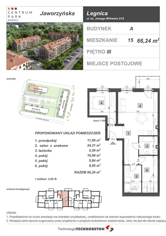 Mieszkanie na sprzedaż, 4 pokoje, 66 m², Legnica