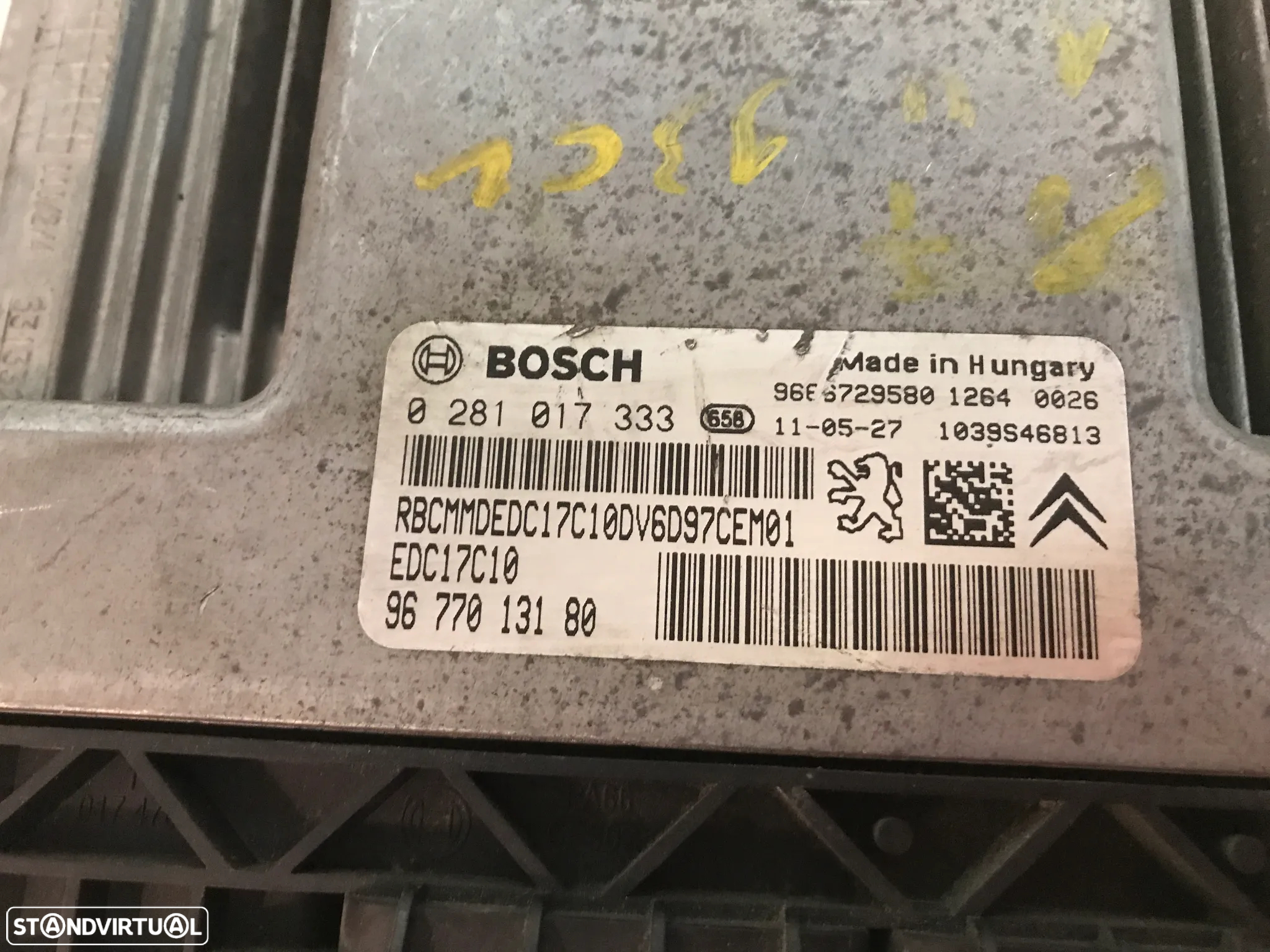 CENTRALINA DO MOTOR PEUGEOT 308 / CITROEN C3 1.6HDI 9677013180 0281017333 EDC17C10 - 2
