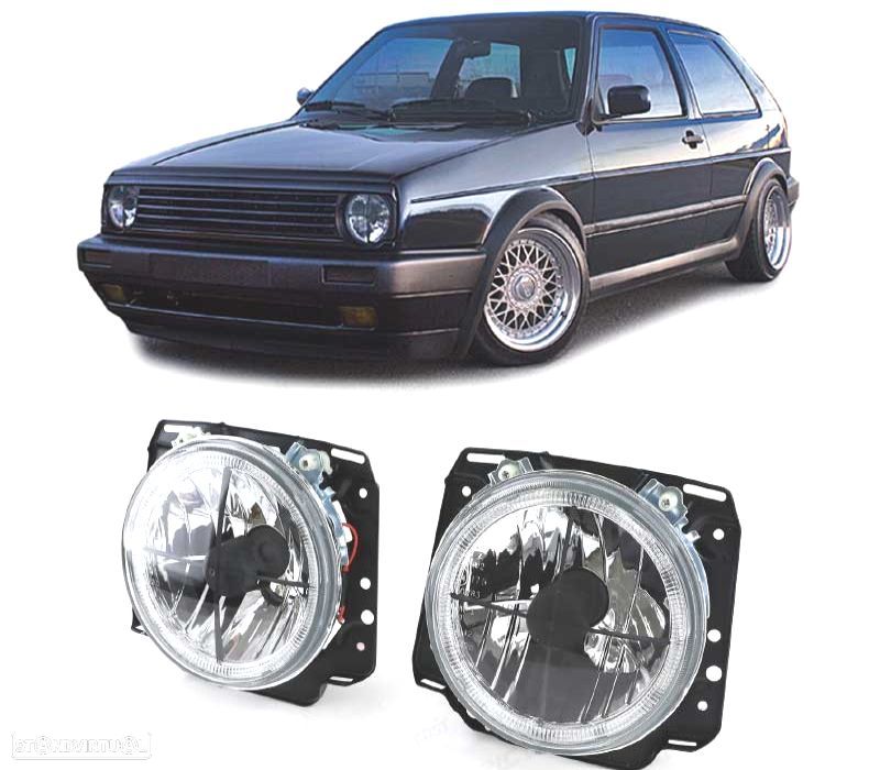 FARÓIS ANGEL EYES H4 VOLKSWAGEN VW GOLF 2 MKII COM CRUZ PRETO - 1
