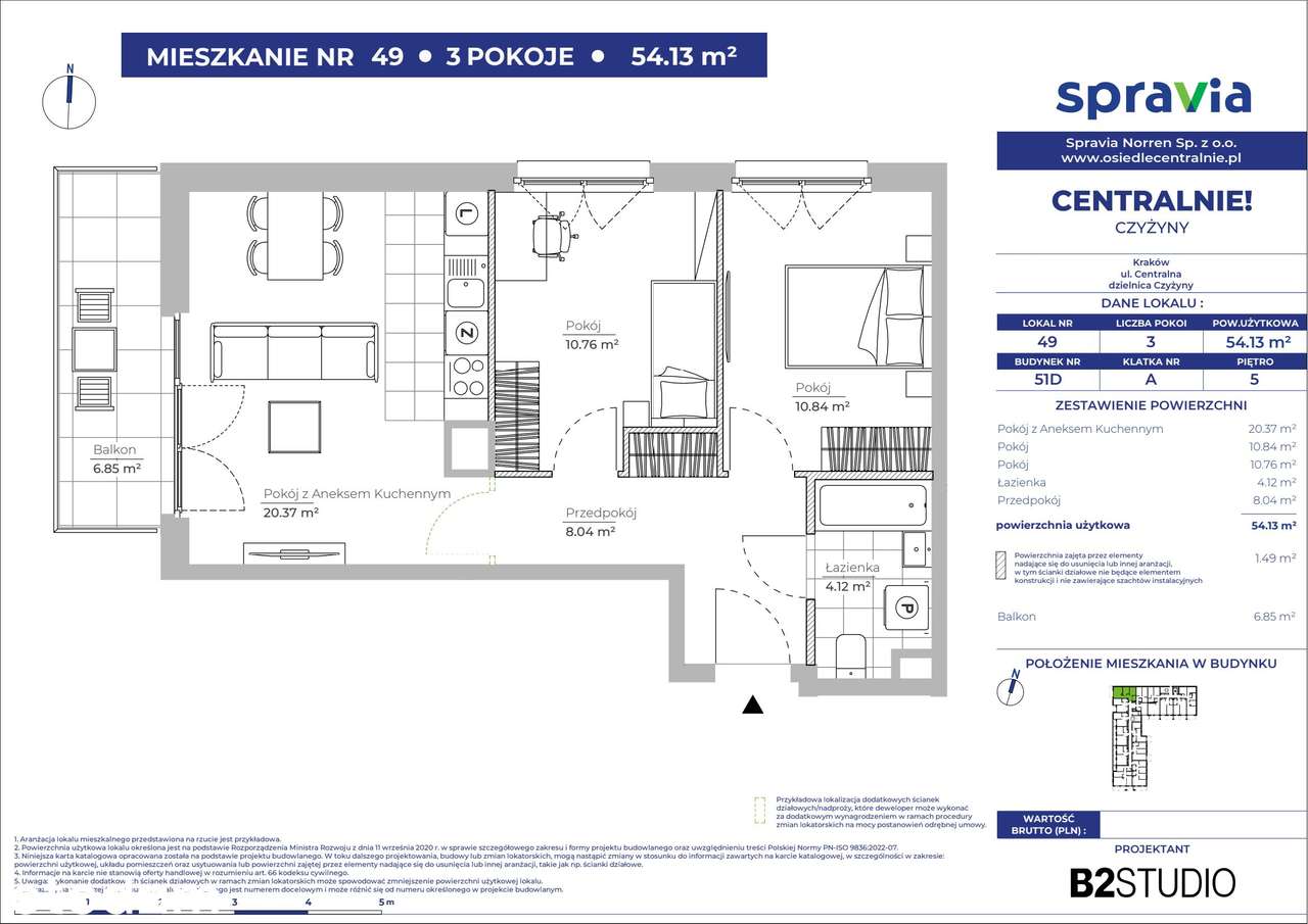 3-pokojowe mieszkanie 54m2 + balkon Bezpośrednio - Pełny obrazek: 2/3