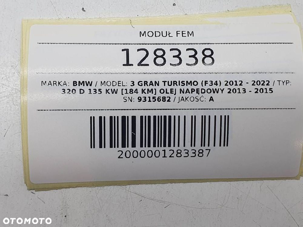 MODUŁ STEROWNIK FEM BMW 3 F34 GT F30 F31 F20 F21 9315682 - 6
