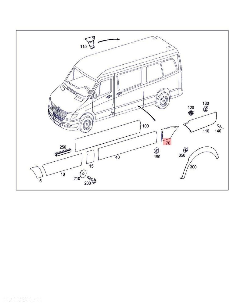 VW Crafter Sprinter 906 06- Listwa obrysówka Błotnik tylny Lewy przed kołem - 2