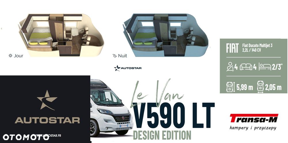 Fiat KAMPER AUTOSTAR V590LT DESIGN EDIT. DUCATO 2.2JTD 140KM AUTOMAT NOWY! MODEL 2025 - 2