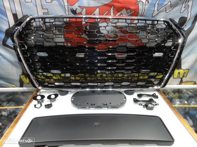 Grelha frontal AUDI A4/S4 B9 15-19 RS4 look  cromado e preto brilhante com suporte para símbolo - 9