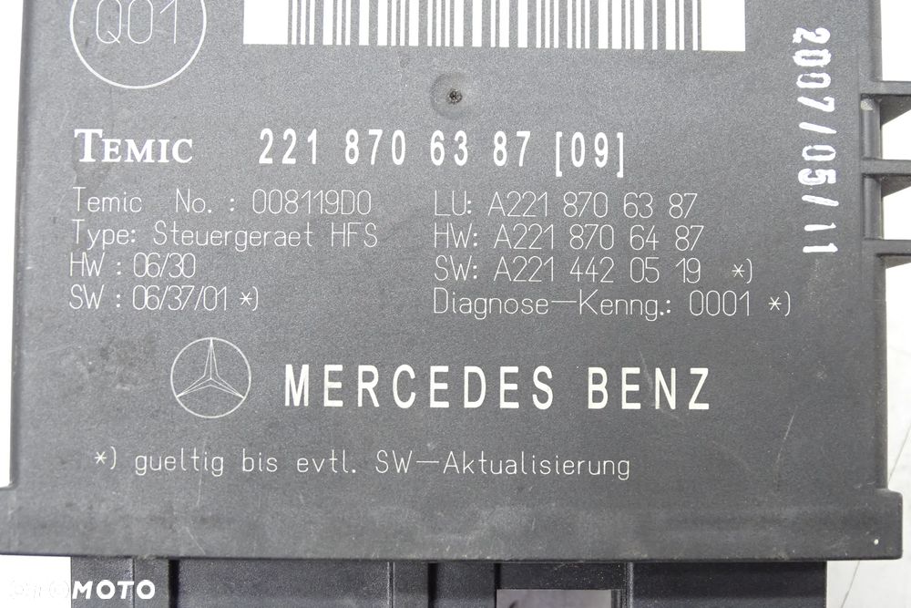 MERCEDES S KLASA W221 Moduł Sterownik Klapy Bagażnika 2218706387 - 3