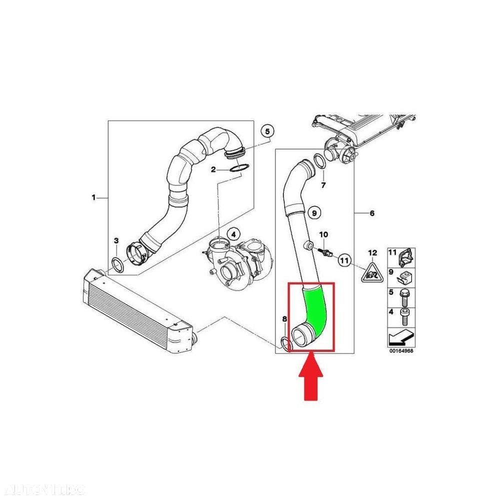 Furtun intercooler, supraalimentare BMW Seria 5 E60/E61, 202010, Seria 6 E63/E64, 202011, motor 2.5 D, 3.0 d, Material : Cauciuc, Diam int[mm] : 50, 11617791664; 11617797697; 11617799401; 1161779942 - 3