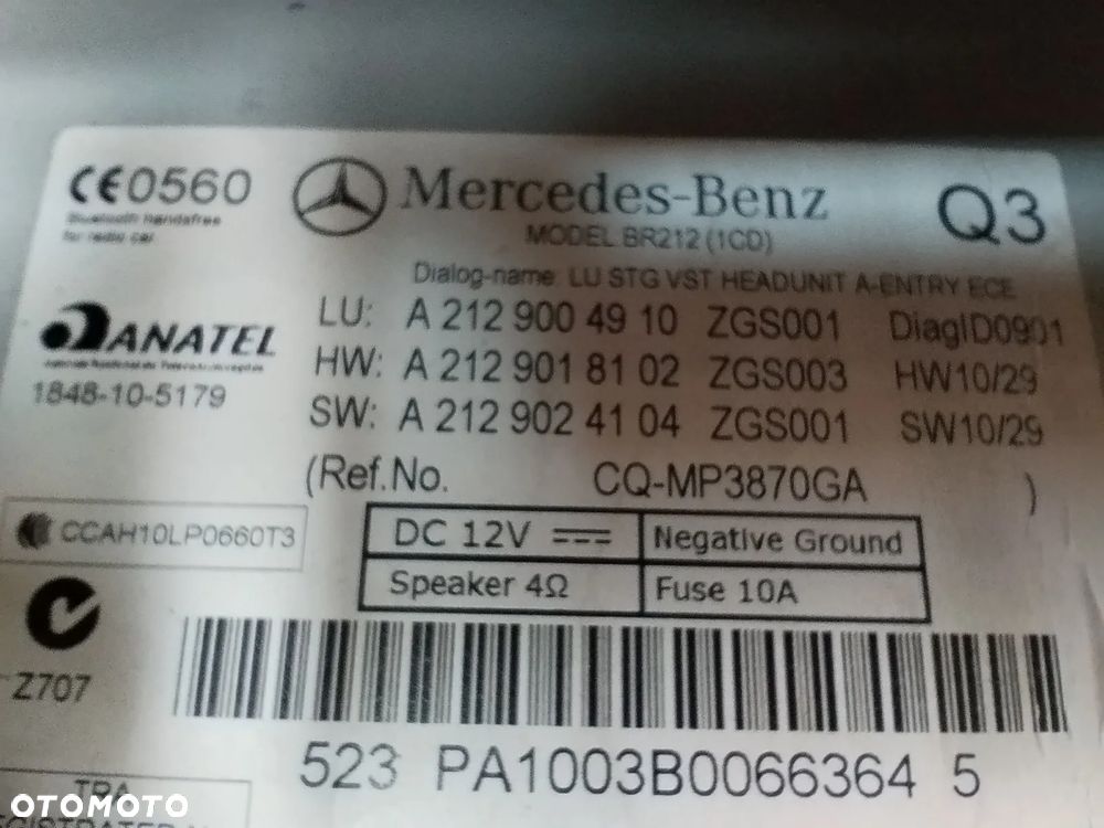 Mercedes W212 W207 radio CD oryginał A2129004910 + ekran wyświetlacz VDO A2129004900 komplet do MERCEDES w212 E-klasa 09- - 13