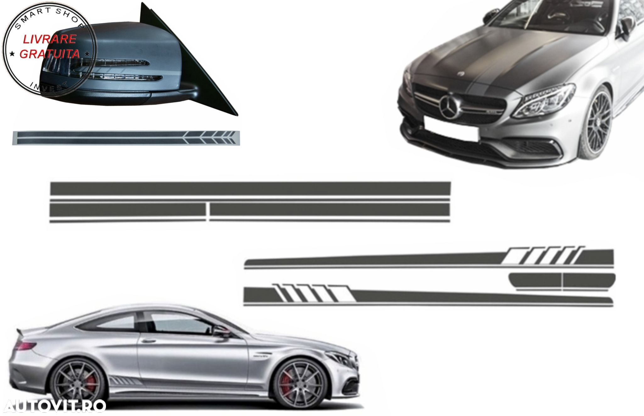 Set Stickere Capota Plafon Portbagaj si Stickere Oglinzi Gri Inchis Mercedes C205 - livrare gratuita - 1